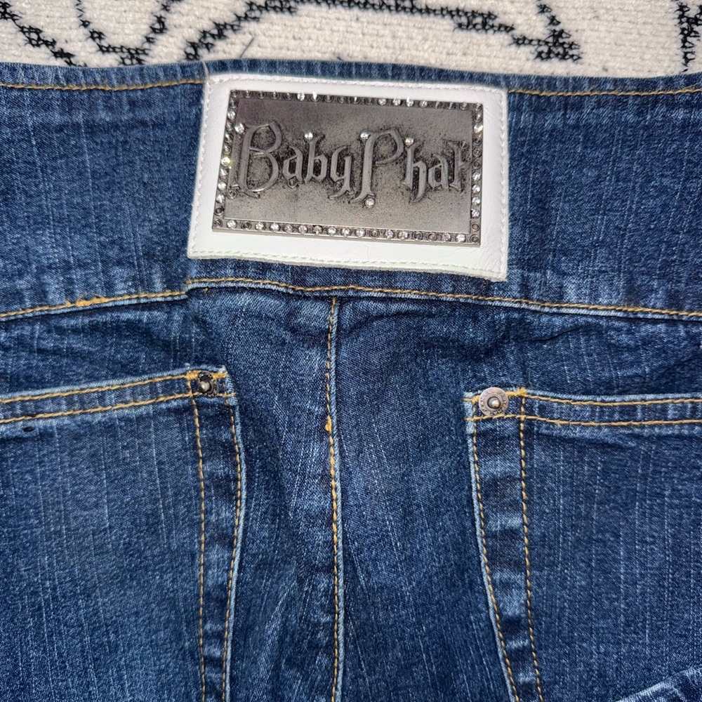 Vintage Y2K Baby Phat wide Leg Size 11 stretch Dark Wash Light Fade 90s retro